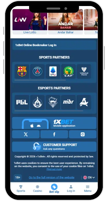 1xBet mobile applications download page with Android and iOS buttons